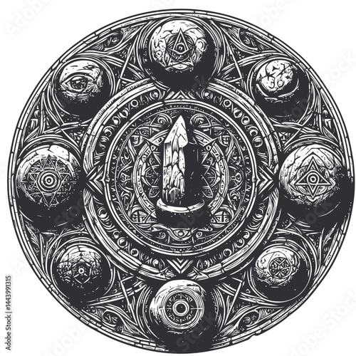 Whimsical Artwork Depicting an Ancient Stone Circle with Magical and Spiritual Significance in a Misty Landscape