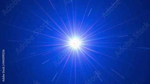 Bright Blue Light Burst on Dark Background with Radiant Beams of Light