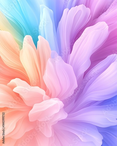 Abstract pastel flower, soft, swirling petals in shades of pink, blue, and orange