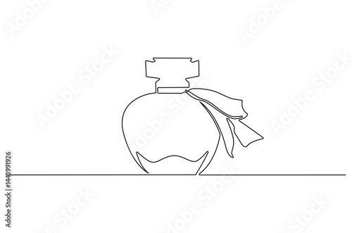 Continuous one line drawing of Perfume bottle. Single line drawing illustration of Bottle of parfume premium. Beauty and fashion concept vector art. Doodle line illustration.