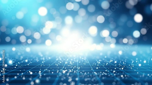 Abstract Blue Background with Glowing Particles and Light Bokeh Effect