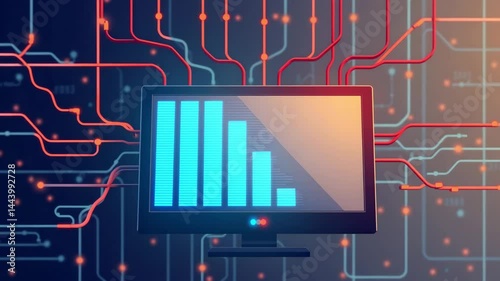 Abstract digital background with computer monitor and circuits