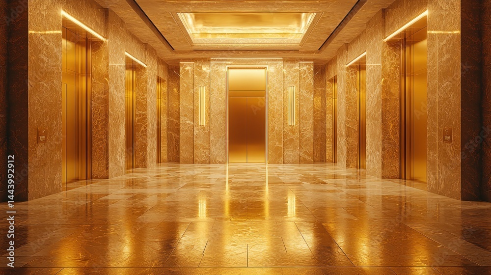 Luxurious gold elevator lobby