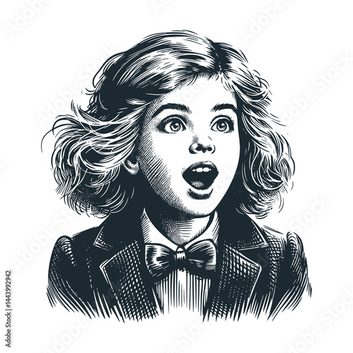 The little boy was amazed – Black and White Icon Vector and Illustration