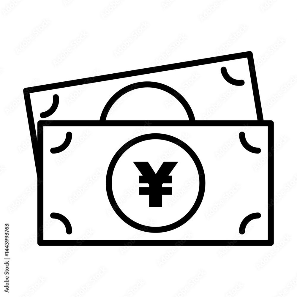 Obraz premium お札（円の紙幣）のシンプルな線画アイコン