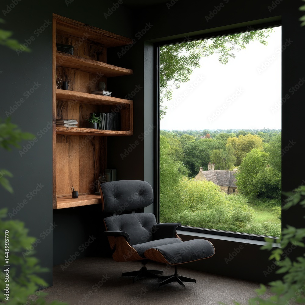 Fototapeta premium Modern Office Interior Panoramic View Minimalist Design Relaxing Workspace