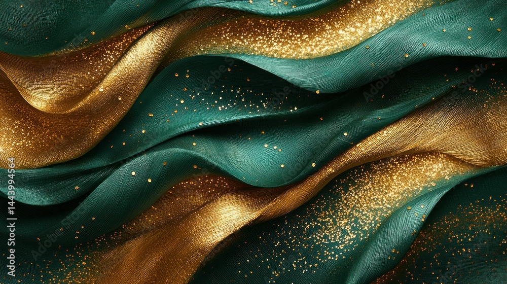 Luxurious Teal and Gold Fabric Texture