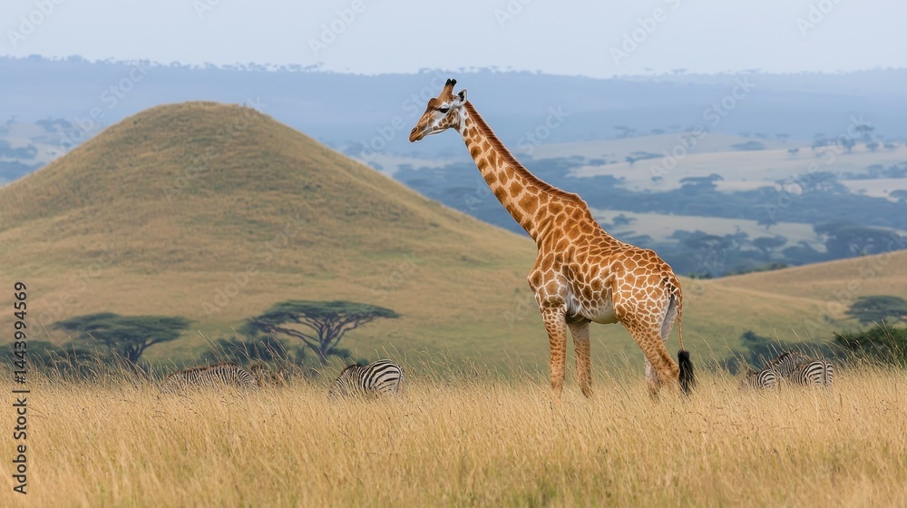 Majestic giraffe in African savanna