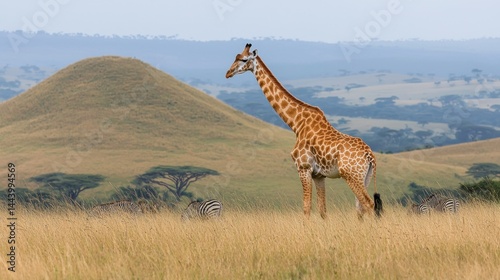 Obraz na płótnie Majestic giraffe in African savanna w salonie