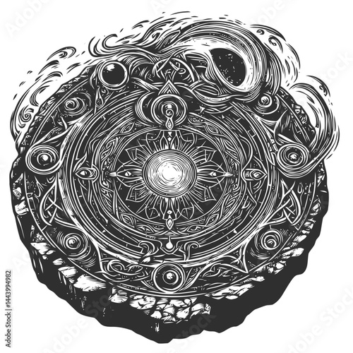 Fantasy-Inspired Art of an Ancient Stone Circle Surrounded by Enigmatic Mist, Evoking Spiritual and Magical Energy