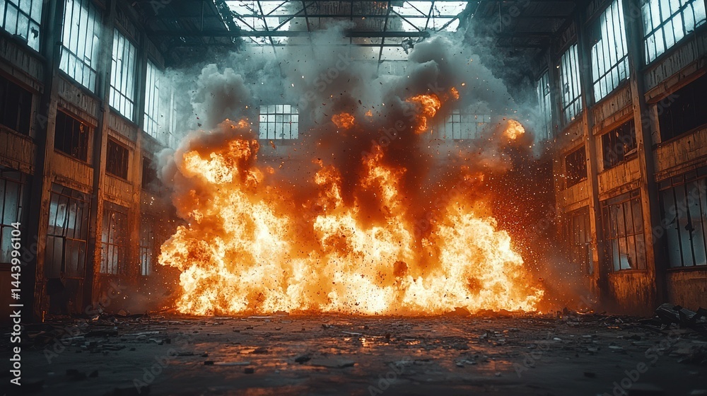 Massive fire explosion in an old factory