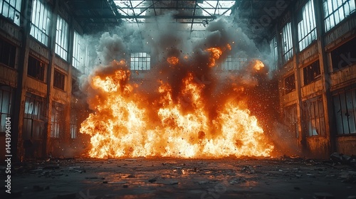 Massive fire explosion in an old factory