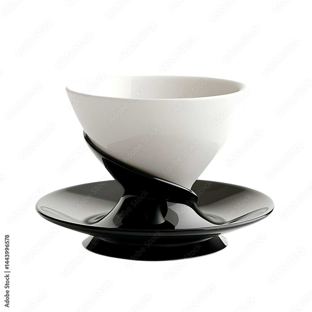 A futuristic porcelain cup and saucer with magnetic base for a floating effect, sleek and elegant design, rendered on a pure white background A futuristic porcelain cup and saucer with magnetic base for a floating effect, sleek and elegant design, rendered on a pure white background