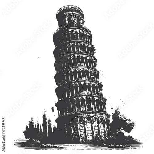 Charming Representation of a Leaning Bell Tower with Timeless Beauty and Centuries of Weathered Grace