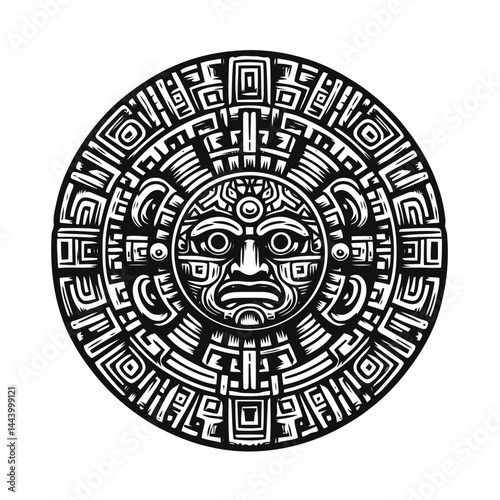 Intricate Aztec Sun Stone Artwork Depicting Spiritual and Mystical Symbols of the Ancient Aztec Civilization