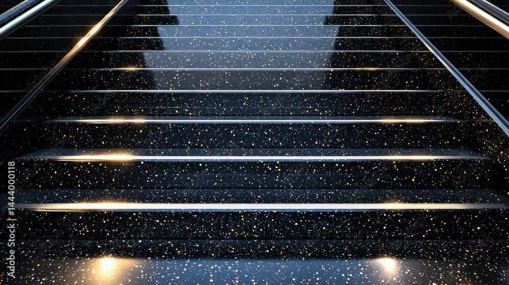 Modern, illuminated, black granite stairs