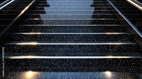 Obraz na płótnie Modern, illuminated, black granite stairs w salonie