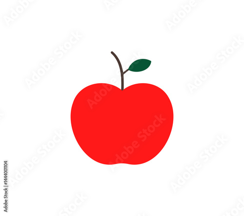 Vibrant red fruit with a small green leaf and brown stem, presented as a flat vector icon, perfect for various uses on a transparent background