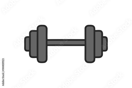 Classic iron dumbbell with layered weights for strength training and workout equipment. on a transparent background