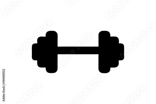 Black dumbbell with multiple stacked discs for weight lifting exercise, strong training and muscle building on a transparent background