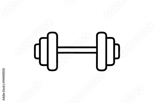 A line drawing illustration of a dumbbell with multiple weights on each side, fitness concept and exercise equipment. on a transparent background