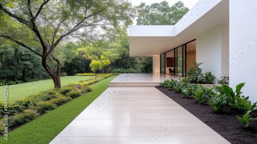 Wallpaper Mural Modern house exterior with lush landscaping.  Exterior pathway leads to open patio Torontodigital.ca