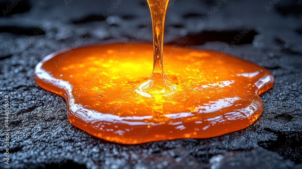 Molten liquid dripping onto a dark surface