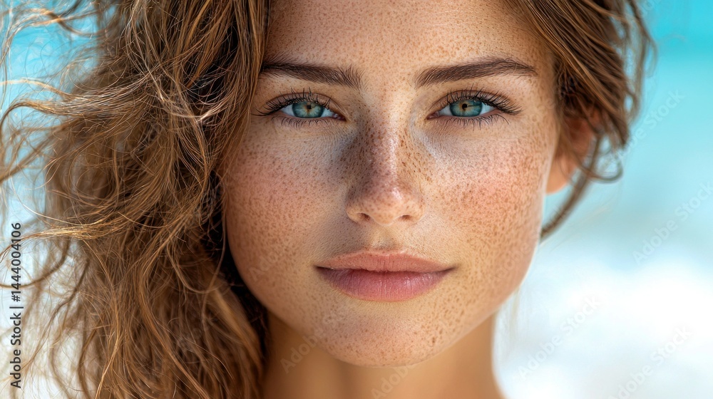 Natural beauty, freckled face, ocean breeze