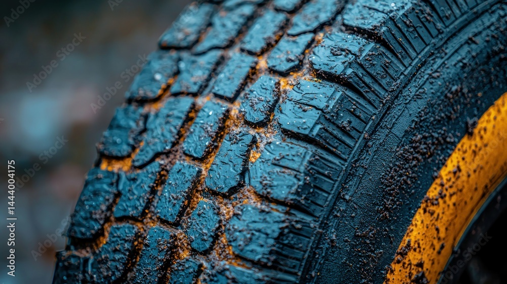 Mud-caked tire tread