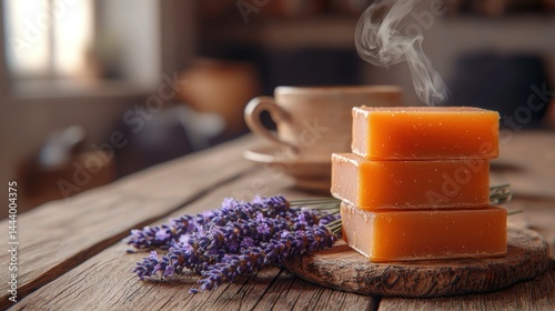 Natural soaps, lavender, and warm drink