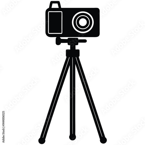 Isolated Black Vector camera on tripod With White Background
