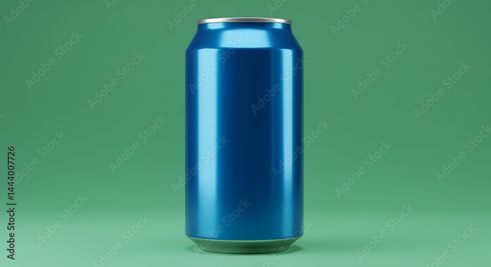 Sleek Blue Aluminum Can with Silver Top and Gray Base on Green Backdrop Sleek Blue Aluminum Can with Silver Top and Gray Base on Green Backdrop