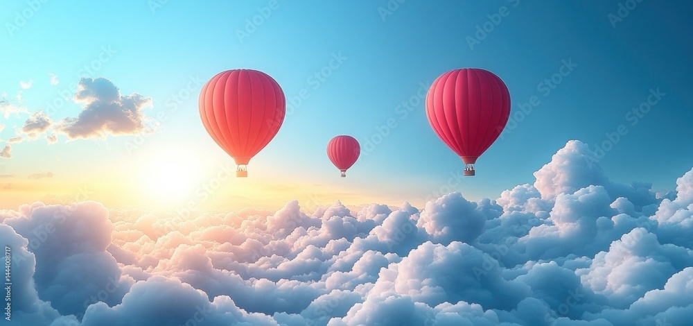 Obraz premium Red Hot Air Balloons Soaring Above a Sea of Clouds at Sunrise