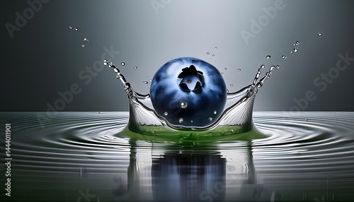Capture the essence of refreshment with this high-resolution blueberry photography featuring a powerful liquid explosion. This dynamic image freezes time as ripe, juicy blueberries burst with vibrant 