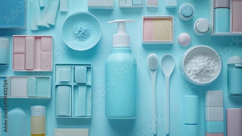 Obraz na płótnie Pastel blue beauty product collection w salonie