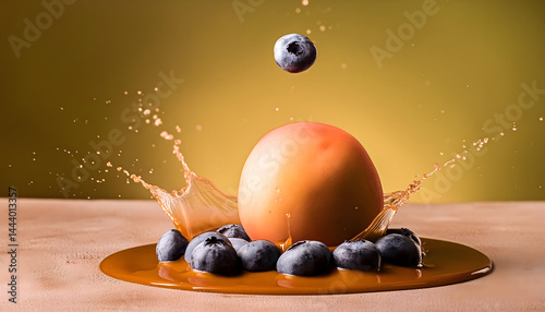 Capture the essence of refreshment with this high-resolution blueberry photography featuring a powerful liquid explosion. This dynamic image freezes time as ripe, juicy blueberries burst with vibrant 