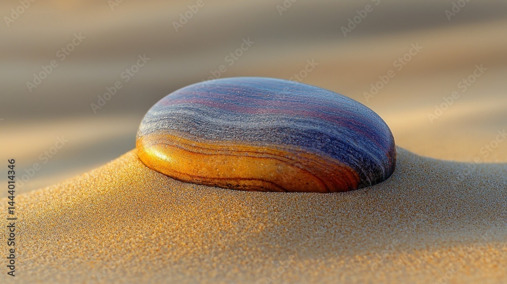 Polished stone on sandy dune