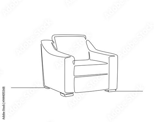 Cosy sofa armchair outline drawing illustration. one continuous line drawing of armchair furniture.
