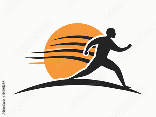 A black vector illustration shows a basketball player silhouette in action during a sport game