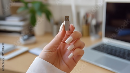Woman's Hand Holding a Small USB Flash Drive