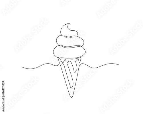 Ice cream cone outline drawing illustration. one continuous line drawing of Ice cream.