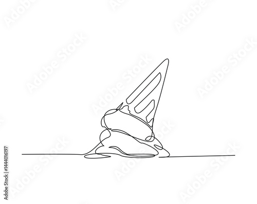 Fallen Ice cream cone outline drawing illustration. one continuous line drawing of Ice cream.