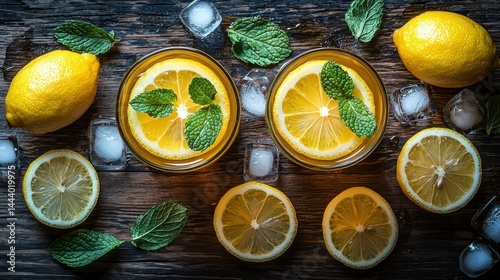 Refreshing iced tea with lemon and mint
