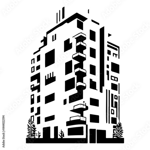 Monochromatic architectural silhouette, striking contrast showcasing building design