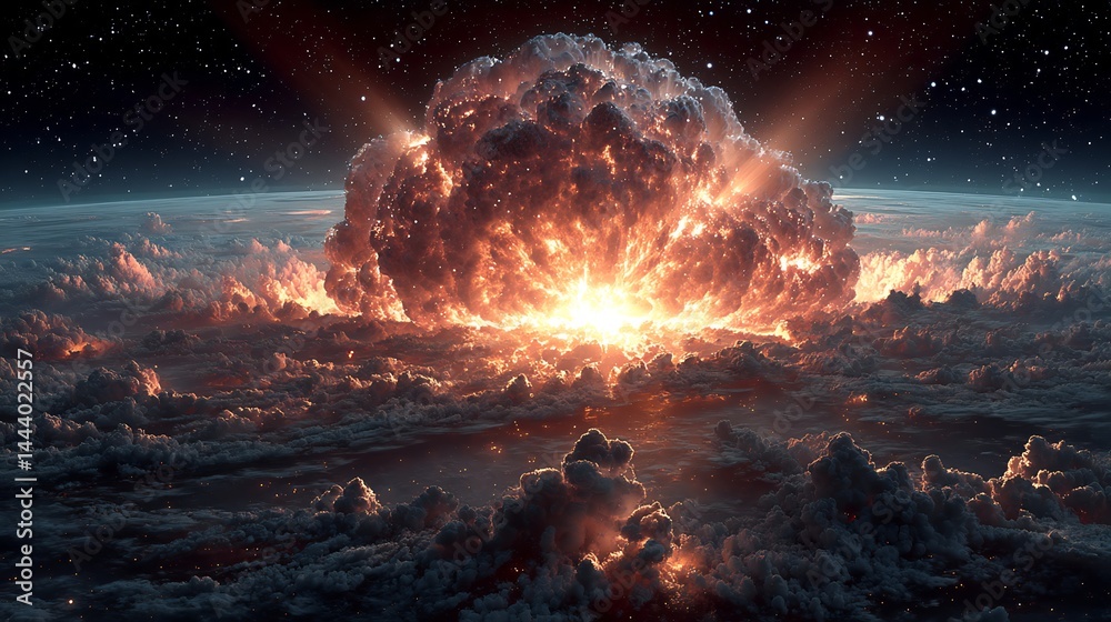 Apocalyptic Sunrise Fiery Explosion over Earth.