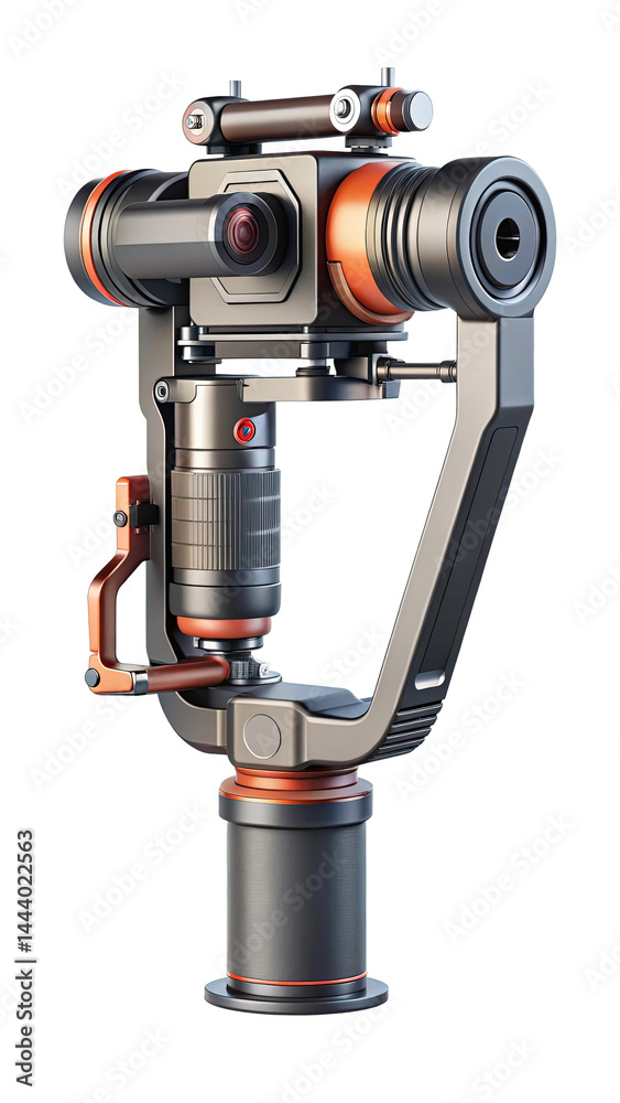 Highly detailed futuristic camera stabilizer gimbal with advanced stabilization technology Highly detailed futuristic camera stabilizer gimbal with advanced stabilization technology