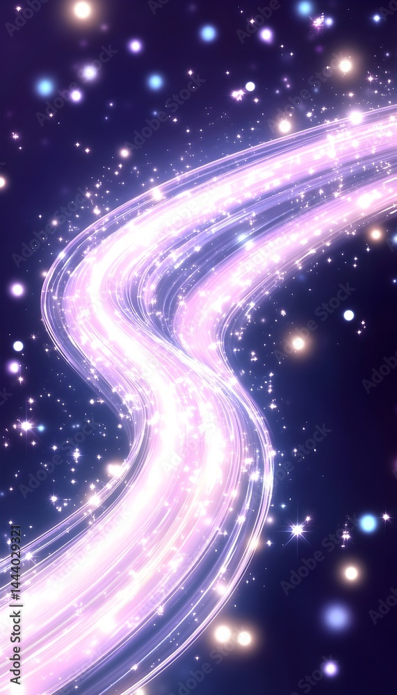 Obraz premium Glowing, swirling light trails on a dark, starry background