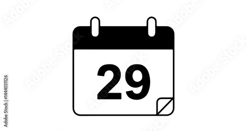 Calendar Icon with Date 29 and Folded Corner - Vector Illustration

