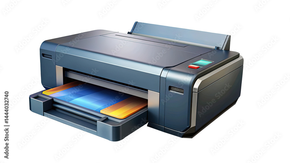 Modern Blue and Silver Printer Printing Vibrant Blue and Orange Graphic Card Modern Blue and Silver Printer Printing Vibrant Blue and Orange Graphic Card