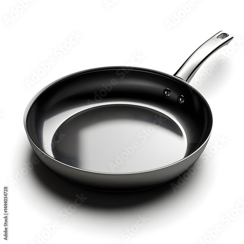 A sleek, modern frying pan with a smooth, polished surface, isolated on a white background.